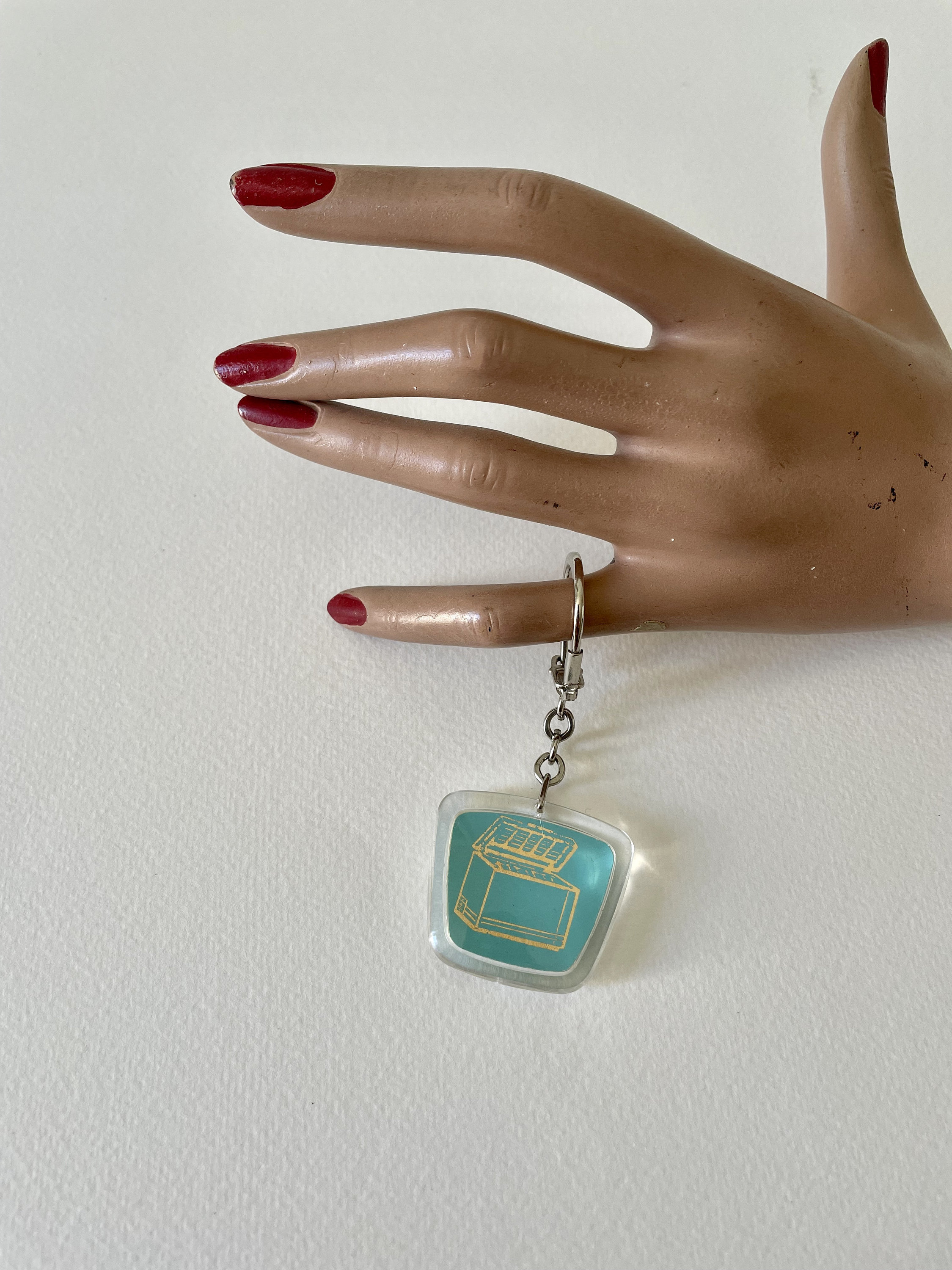 Vintage Keyring Freezer advertisement 1960s  Retro French Kitchen turquoise and gold