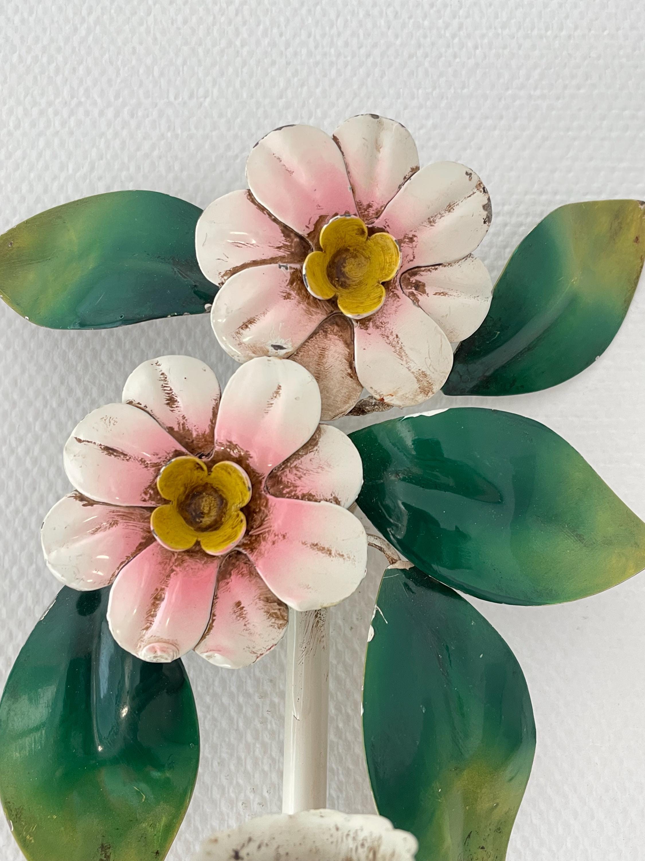 Vintage French Flower Tole Sconce Metal Floral Foliage Decoration