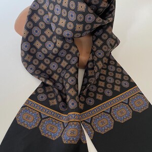 Vintage CARVEN Silk scarf. geometrics Navy  pattern- My French dandy