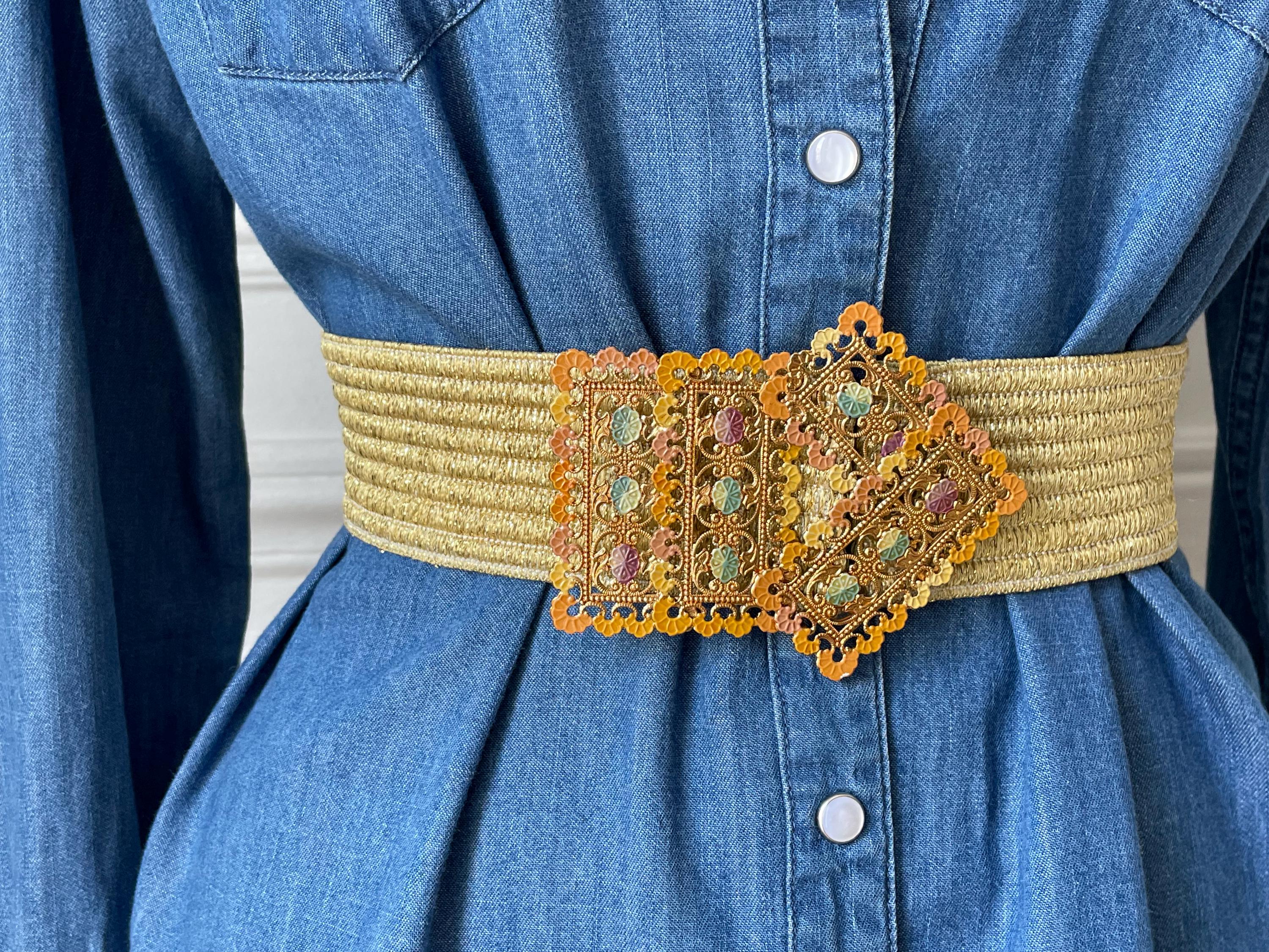 Vintage sequin gold belt with flower buckle Vintage  main image 2