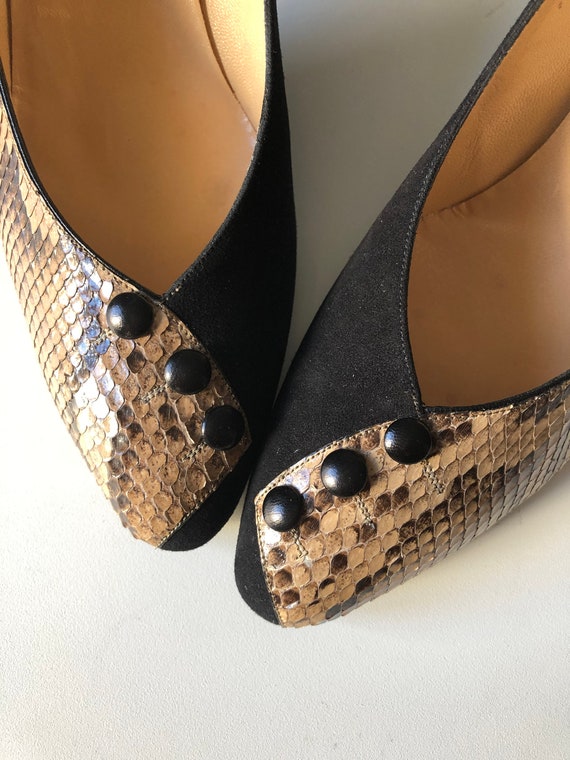 Vintage slangenleer zwarte suède hakken schoenen Made in - Etsy Nederland