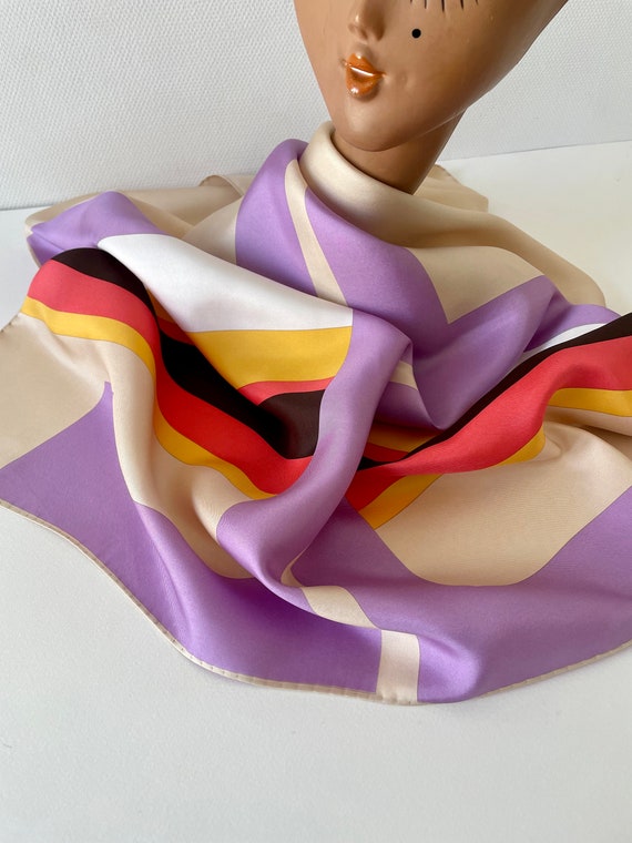 Vintage LANVIN ? Silk scarf. geometrics mauve ora… - image 10