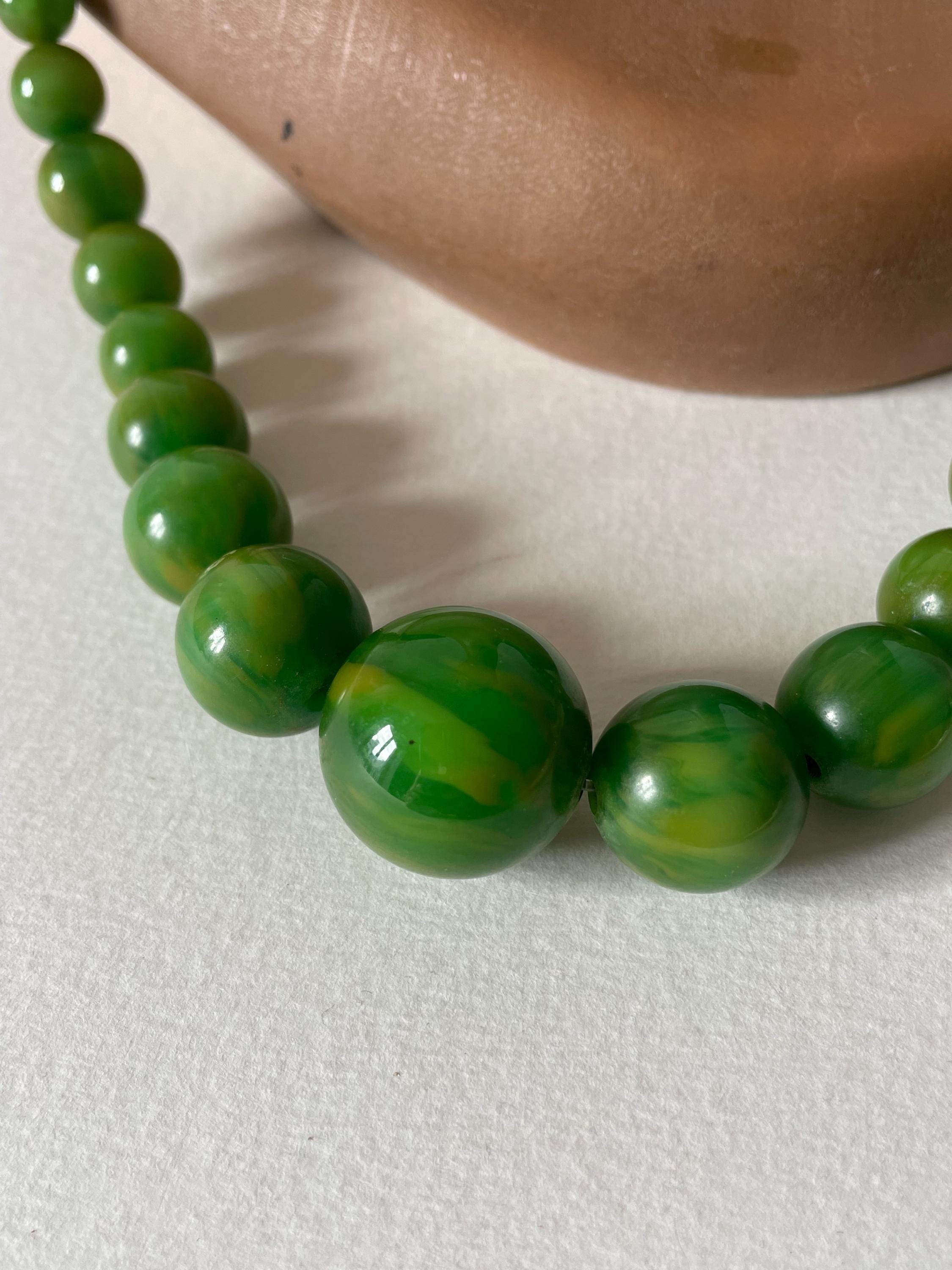 Vintage 70's Plastic Necklace Green Marble Effect - Etsy