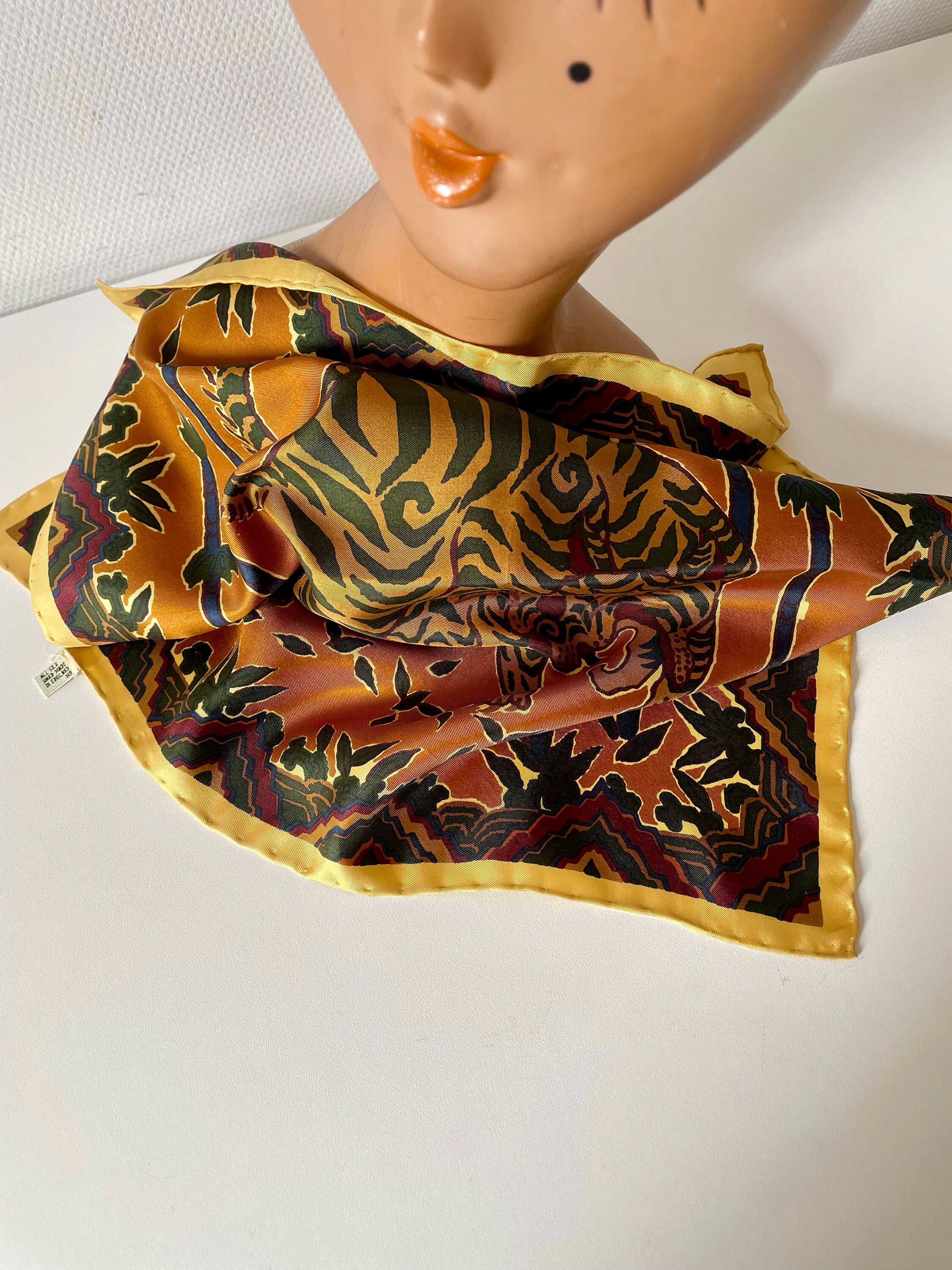 Gant Gaither Large Colorful Silk Scarf Tiger/Jungle Print for Baar & - Ruby  Lane