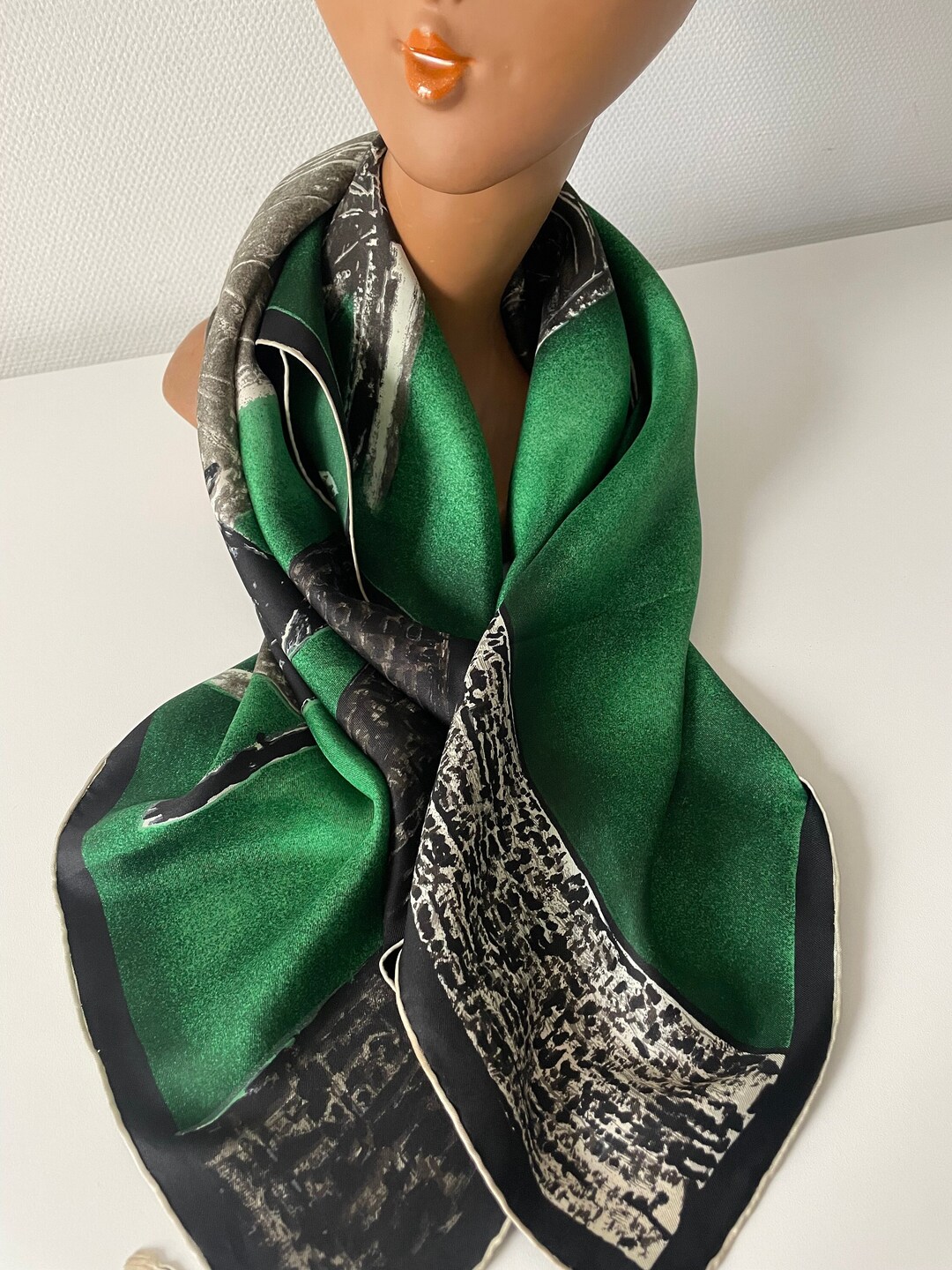 Vintage 1960s French Scarf. Arum Lily Flowers Emerald Green Etsy