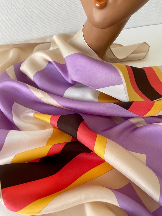 Vintage LANVIN ? Silk scarf. geometrics mauve ora… - image 1