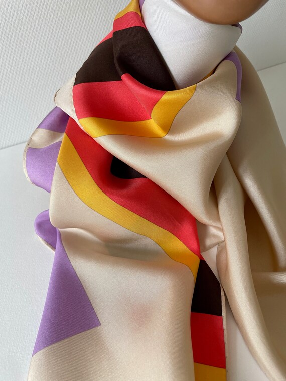 Vintage LANVIN ? Silk scarf. geometrics mauve ora… - image 8
