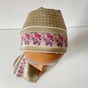 Vintage Jean Patou French Silk scarf kaki geometrics pink flowers