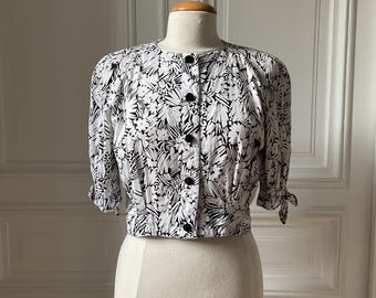 Courrèges Jacket blouse Paris black and white print Couture Paris bows