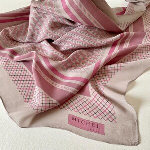 Vintage  French Silk scarf. Rosewood geometrics print Michel Paris crêpe de soie