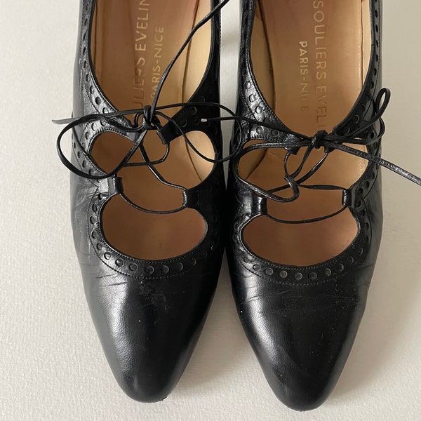 Vintage luxury French Black  heels shoes French Riviera  shop Paris Nice