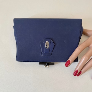 Vintage 1930er Jahre Minaudiere Indigo blaue Leder Gatsby Party Clutch Dita Retro Monogramm Pound Bild 5