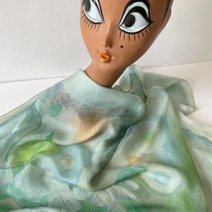 Vintage 60s  Patou scarf - Crepe Silk scarf - aqua camo flowers