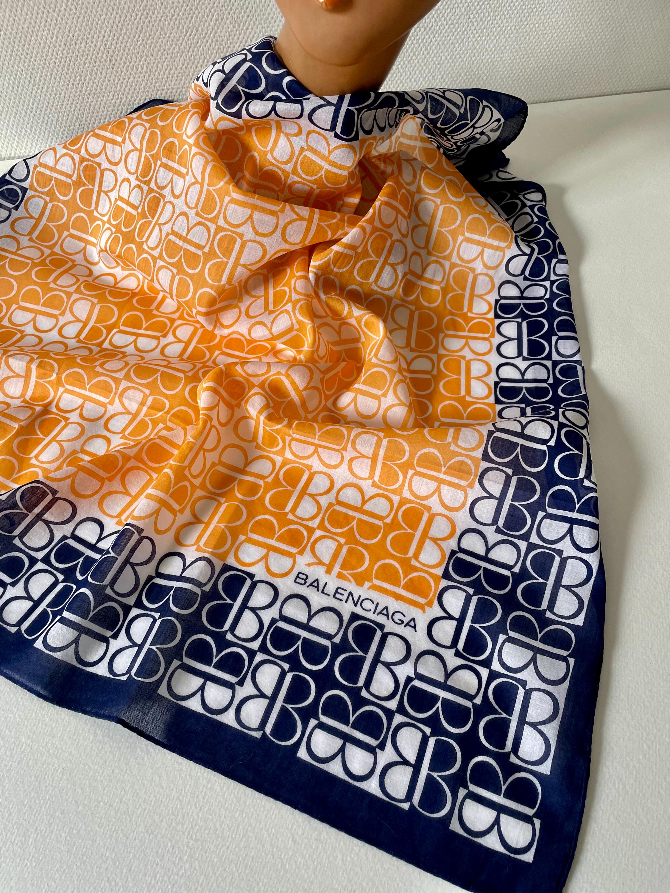 【SALE／55%OFF】 Balenciaga Vintage Cotton Logo Blue Orange Geometrics Scarf 小物
