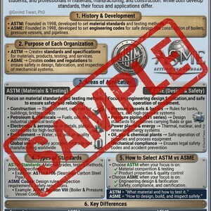 Puede incluir: Infografía informativa que compara ASTM vs. ASME, crucial para ingenieros e inspectores. Detalla la historia, el propósito, las áreas de aplicación, los tipos de normas y las diferencias clave entre las dos organizaciones. El gráfico incluye texto y logotipos.