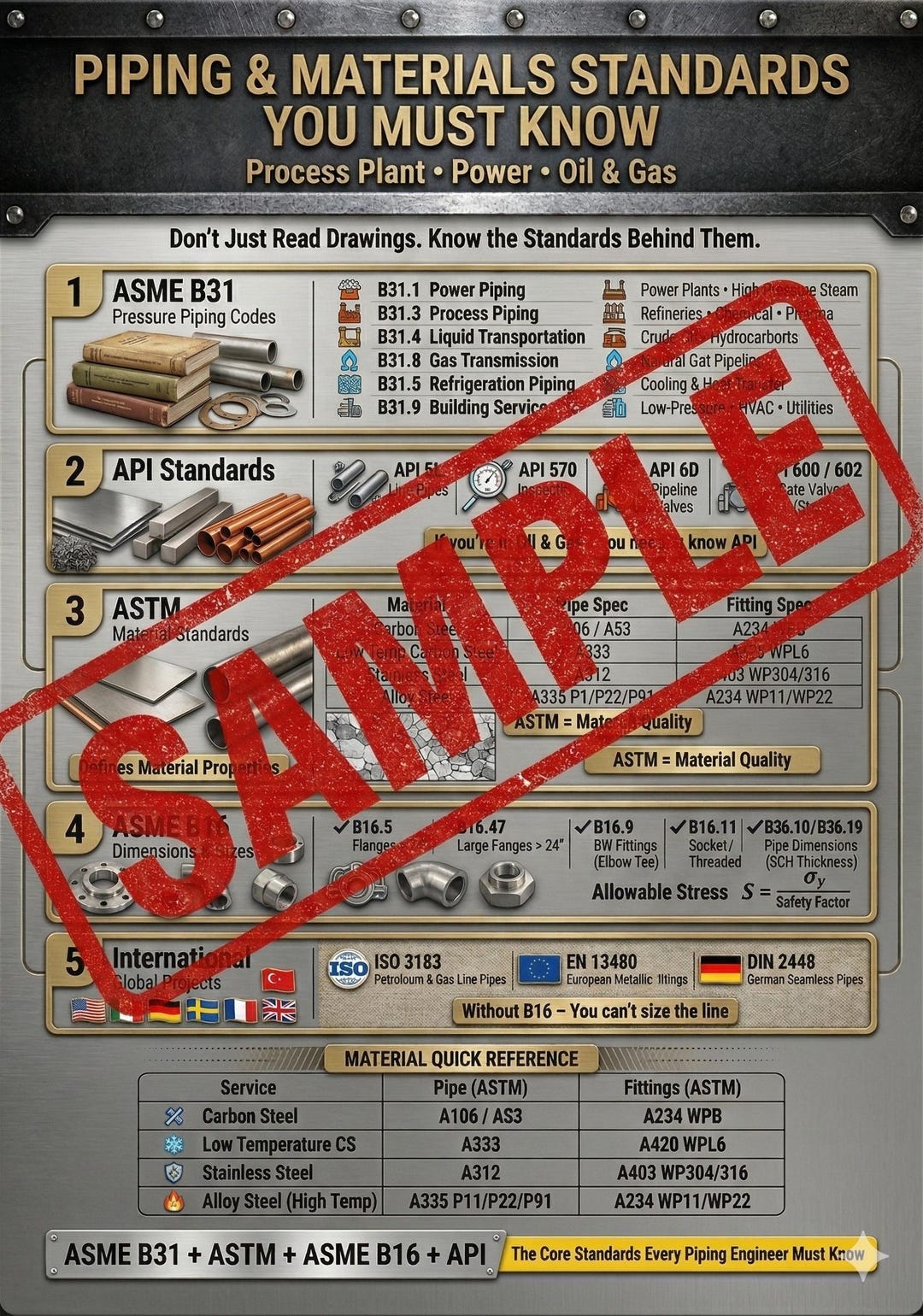 Piping Standards Poster – ASME B31, B16, API, ASTM Reference Chart (A4 ...