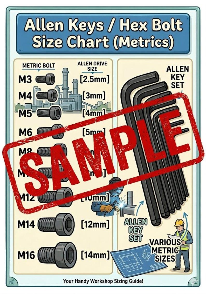 Metric Allen Key Hex Bolt Size Chart – Workshop Reference Poster - Etsy ...