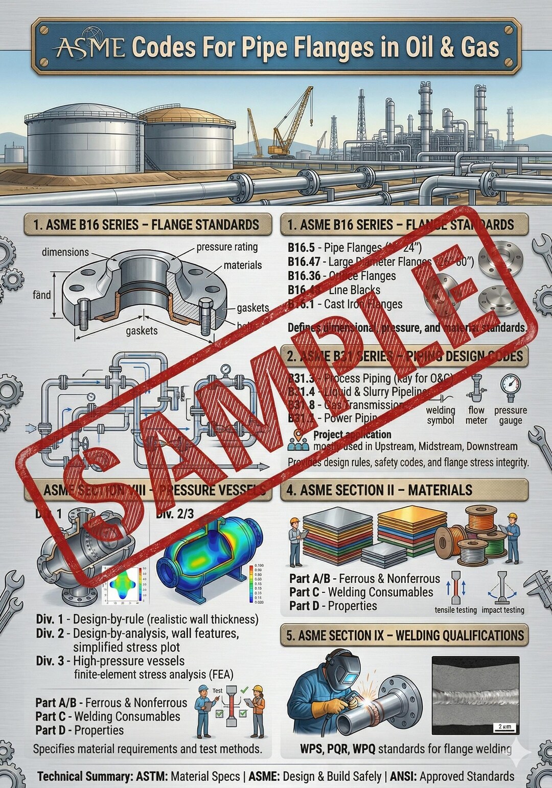 ASME Codes for Pipe Flanges in Oil & Gas - Engineering Reference Poster ...
