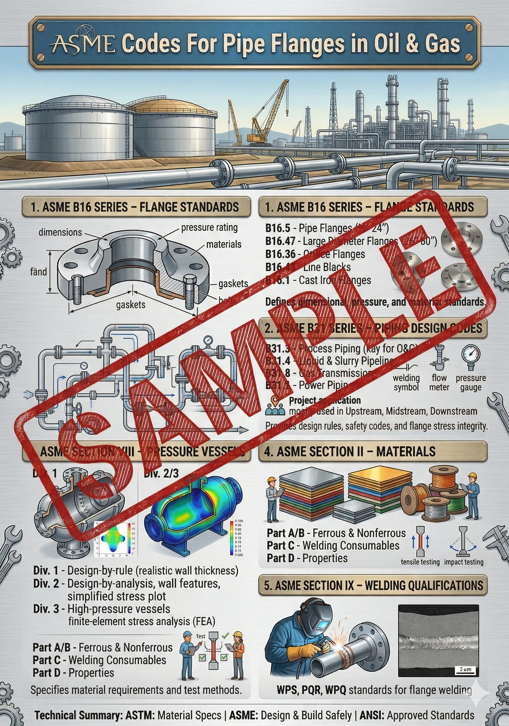 Oil Code ASME Codes for Pipe Flanges in Oil & Gas - Engineering Reference Poster ...