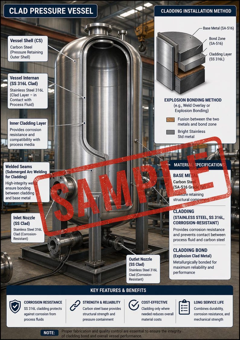 Vessel Cladding Process Clad Pressure Vessel Diagram Poster, Stainless Steel 316L Cladding ...