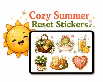 Cozy Summer Reset Stickers | Goodnotes Digital Planner Pack (Digital Download)