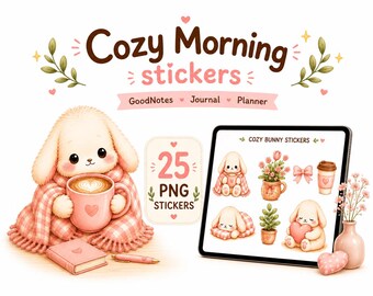 Gemütliche Häschen-Aufkleber | Regentag - Self-Care Journaling PNG (Digitaler Download)