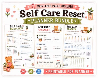 Selbstfürsorge-Reset-Planer-Bundle | Druckbare PDF-Planer | Self Care Reflection, Checklist & Tracker | Mentales Wohlbefinden Planer | A4 A5 US Lett