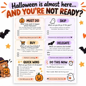 Lastminute Halloweenplanner, printbare Halloweenchecklist, Halloween reset-werkblad, printbare feestplanner