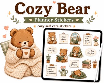 Gemütlicher Bär Planner Stickers, Affirmation Self Care Digital Journal (GoodNotes)