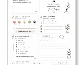 Alltags-Reset-Planer, Selbstfürsorge, psychische Gesundheit, minimalistisch (druckbare PDF)