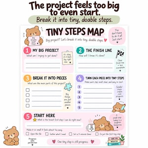 ADHD Project Breakdown Planner, Executive Function Worksheet, Task Breakdown Printable, ADHD Productivity Planner, Tiny Steps PDF
