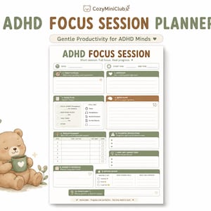 ADHD Focus Session Planner | ADHD Printable Planner | Pomodoro Study Planner | Executive Function Worksheet | Productivity PDF