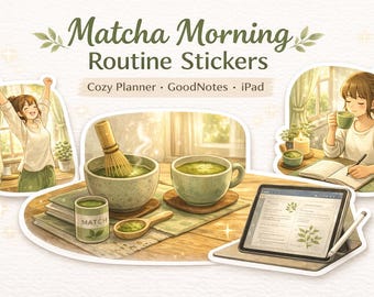 Matcha Morgen Routine Aufkleber | Gemütlicher Lernplaner GoodNotes iPad (Digitaler Download)