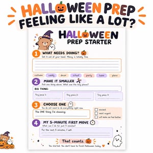 Printbare Halloweenplanner, checklist voor Halloweenvoorbereidingen, werkblad voor Halloweenplanning, taakstarter van 5 minuten, printbare herfstorganisatie