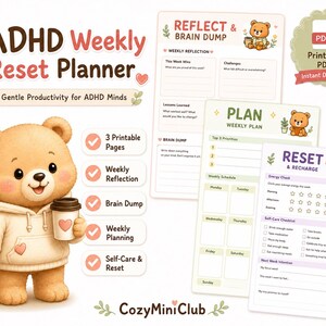 ADHD Weekly Reset Planner Printable | Executive Function Planner | Weekly Reflection & Brain Dump Worksheet | A4 A5 US Letter