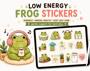 Niedrige Energie Frosch-Aufkleber, Planer für psychische Gesundheit, digitale Aufkleber