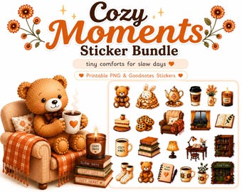 Cozy Moments Sticker Bundle | Lektüre, Teezeit, Café Digitale Aufkleber (Goodnotes PNG)