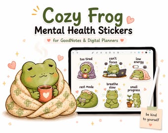 Gemütliche Frosch-psychische Gesundheit Aufkleber | Low Energy, Self-Care Kalender (Digitaler Download)