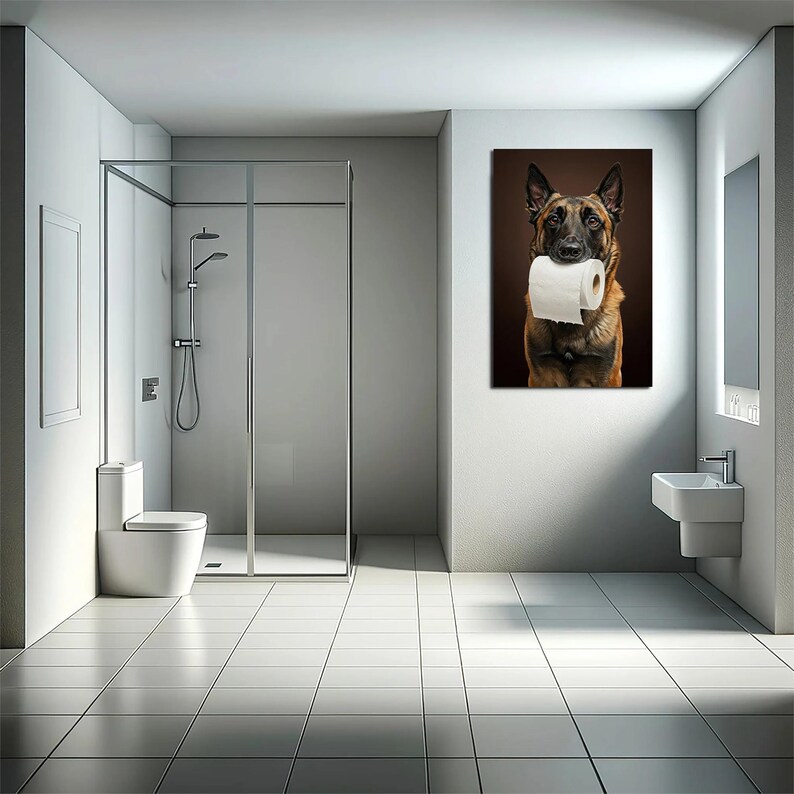 Belgian Malinois Dog Toilet Humor Canvas Print – Funny Bathroom Wall ...