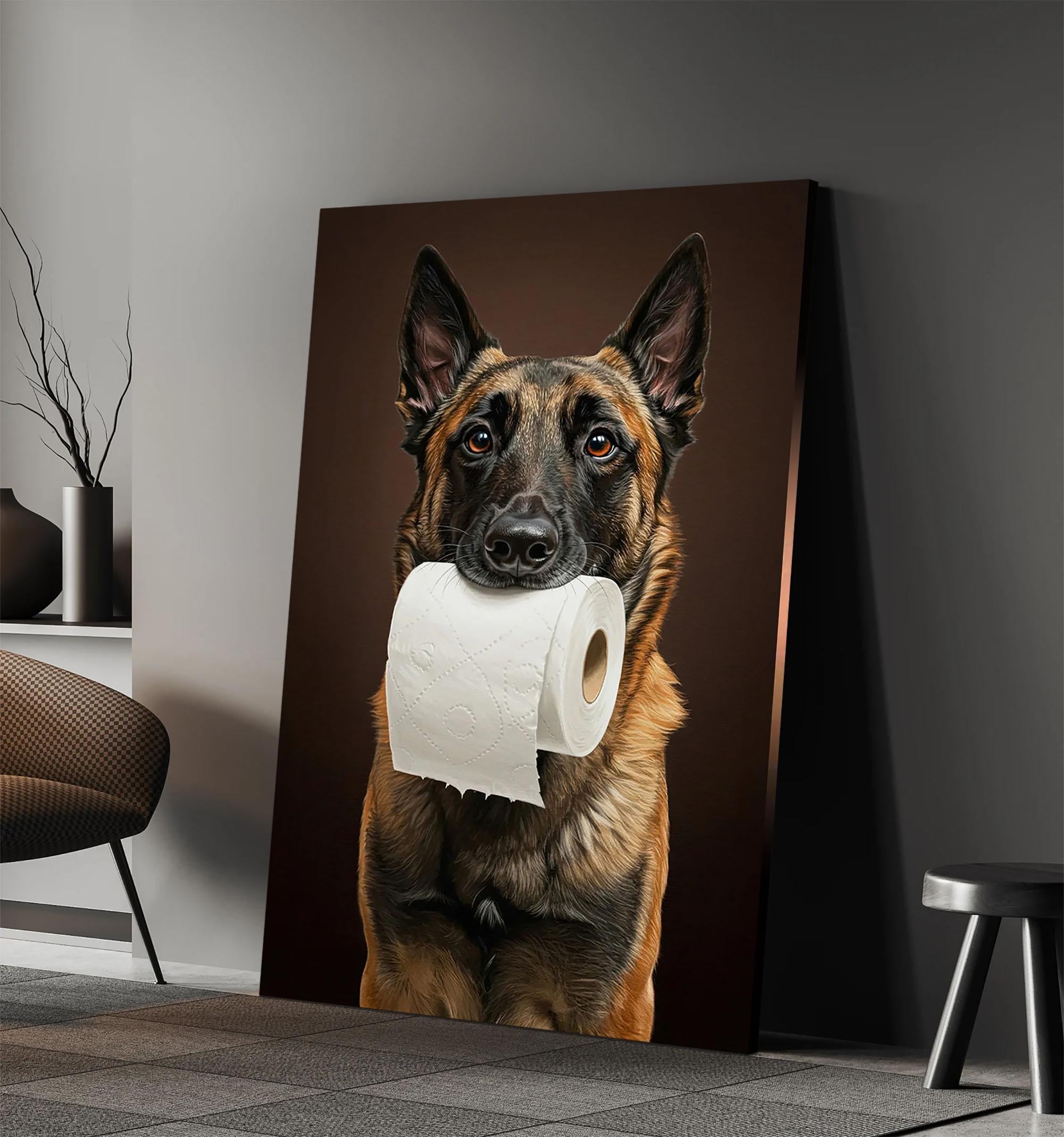 Belgian Malinois Dog Toilet Humor Canvas Print – Funny Bathroom Wall ...