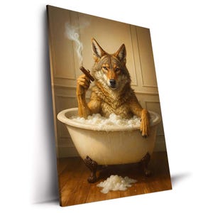 Wolf in Bubble Bath Canvas Print – Funny Animal Bathroom Wall Art