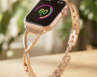 Luxury Metal Bracelet Watch Band Compatible with Apple Watch, Crystal Strap 38–49mm