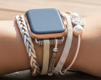 Pärlvävd kedjearmband kompatibelt med Apple Watch, smyckesarmband för 40–49 mm