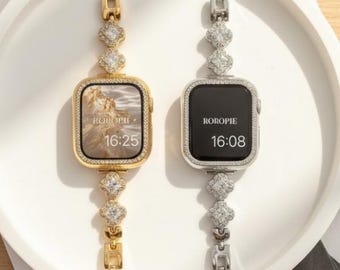 Elegant klockarmband i strass, kompatibelt med Apple Watch, kristallarmband 38–49 mm
