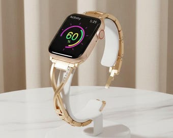 Lyxigt metallarmband kompatibelt med Apple Watch, kristallarmband 38–49 mm