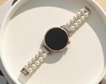 Pearl Diamond Metal Watch Armband 18/20/22 mm Kompatibelt med Samsung Galaxy, Garmin, Amazfit och Huawei