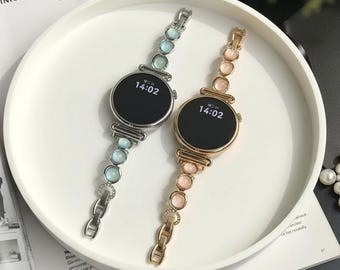 Klockarmband i metall med Aurora-pärlor för kvinnor, 18–22 mm, kompatibelt med Huawei, Samsung, Garmin och Amazfit