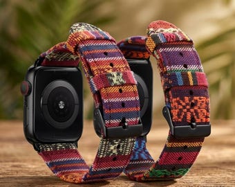 Festligt tygarmband kompatibelt med Apple Watch, mönstrat casualarmband 38–45 mm