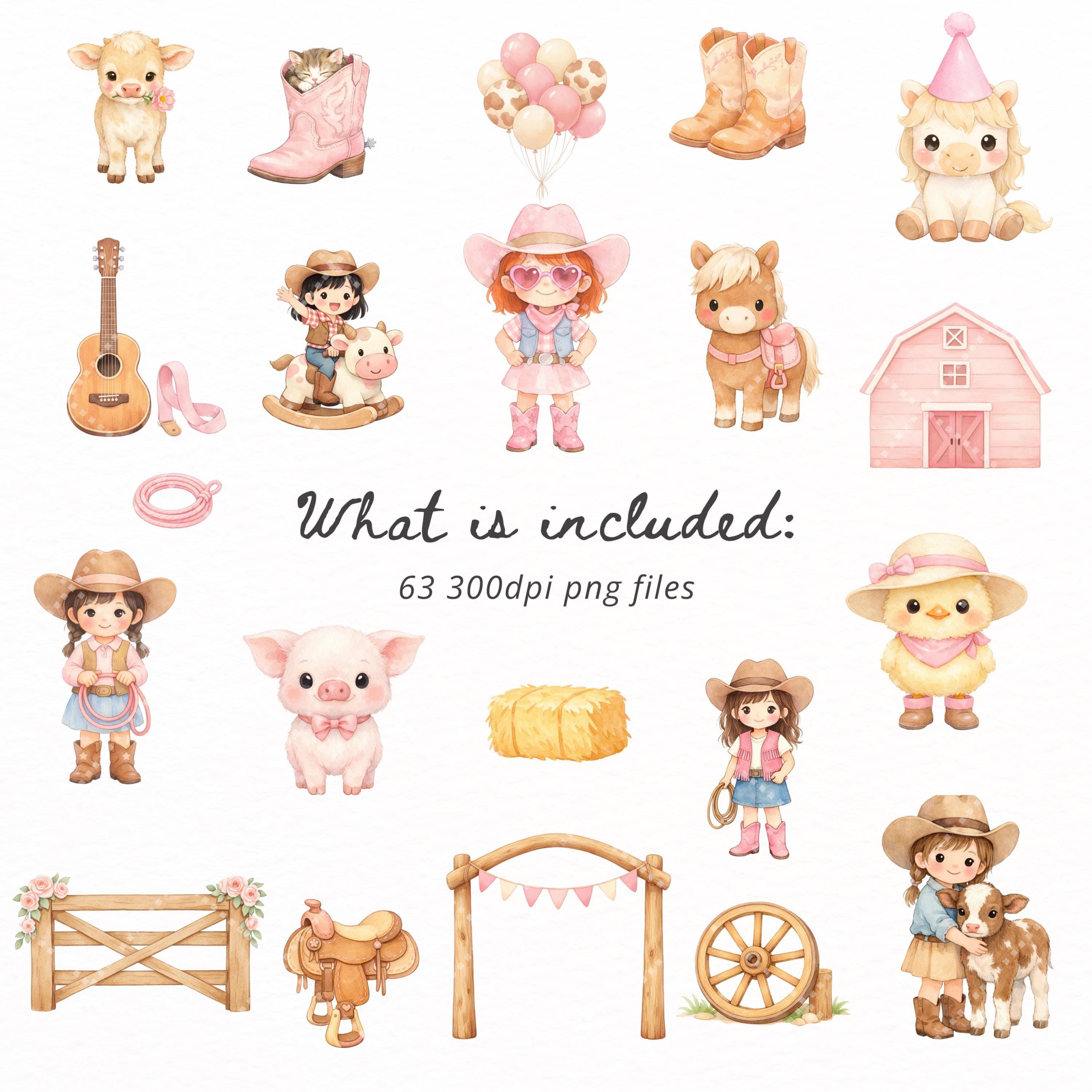 Farm Animal Clipart Bundle Watercolor PNG, Cute Farm Animals, Cow Pig ...