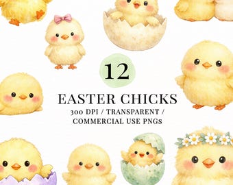 Osterküken PNG Clipart-Bundle - süße Frühlingsküken Grafiken, Ei Illustrationen, Sublimation druckbare Sofort-Download